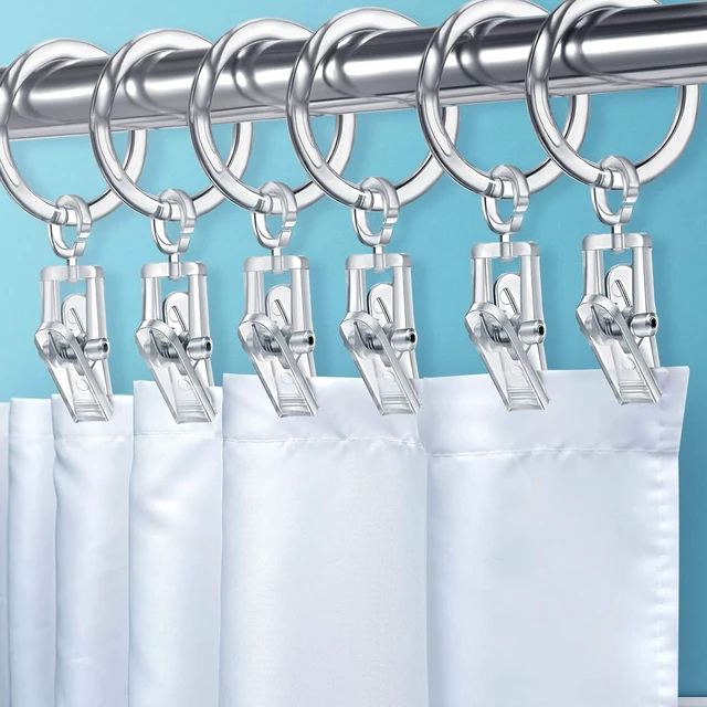 Alt view image 7 of 7 - 30 mm(Clear), 30 Pieces Plastic Curtain Rings with 30 Piece Clips Shower Curtain Rod Clip Rings