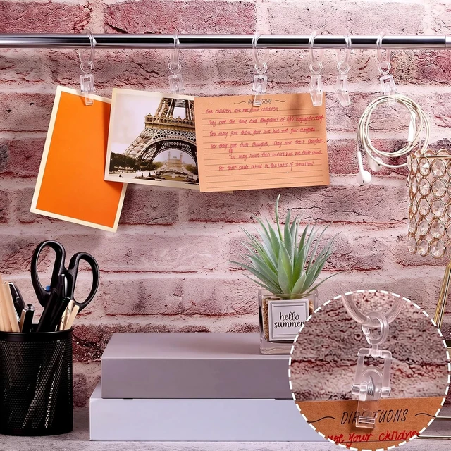 Alt view image 6 of 7 - 30 mm(Clear), 30 Pieces Plastic Curtain Rings with 30 Piece Clips Shower Curtain Rod Clip Rings