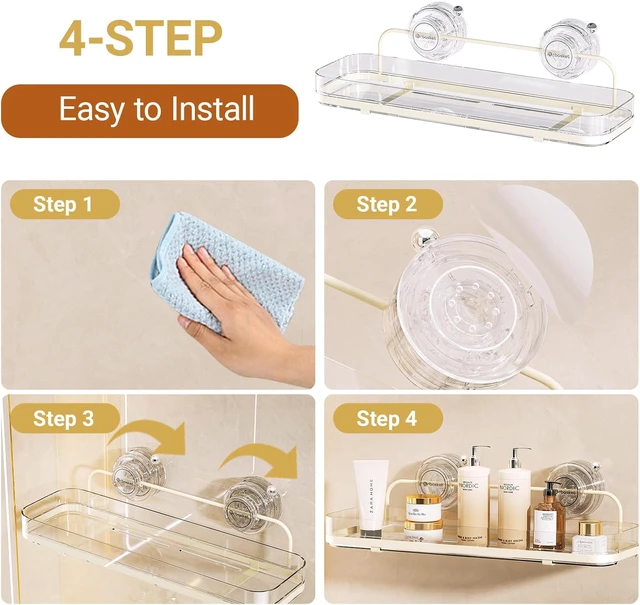 Alt view image 6 of 7 - Black, Removable Shelves for Inside the Shower, Wall Mounted No Drilling Bathroom Shower Organizers Storage Rack, Suction Cup Shower Caddy