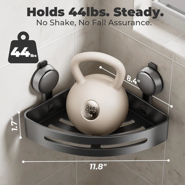 Alt view image 2 of 7 - Removable Waterproof Rustproof Shower Shelf Bathroom Decor(1), No Drilling Powerful Upgrade Suction Bathroom Corner Organizers and Storage, Shower Shelves with Hooks, Corner Shower Caddy Suction Cup