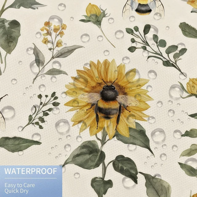Alt view image 7 of 7 - Beige Yellow Bath Curtain 60X72 Inch, Vintage Chic Country Floral Botanical Floral Plant Farmhouse Cottagecore Aesthetic Shower Curtain Set with Hook, Rustic Boho Sunflowers Bee Shower Curtain