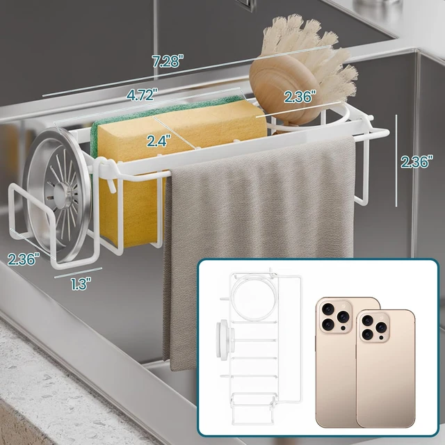 Alt view image 2 of 7 - 4-in-1 Sponge Holder for Kitchen Sink with Strong Suction Cup-White