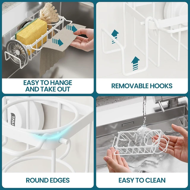 Alt view image 5 of 7 - 4-in-1 Sponge Holder for Kitchen Sink with Strong Suction Cup-White