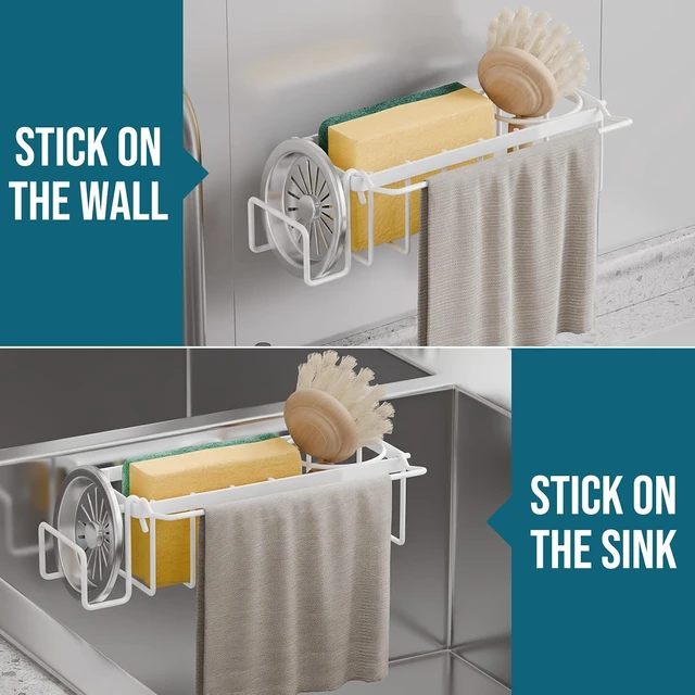 Alt view image 7 of 7 - 4-in-1 Sponge Holder for Kitchen Sink with Strong Suction Cup-White