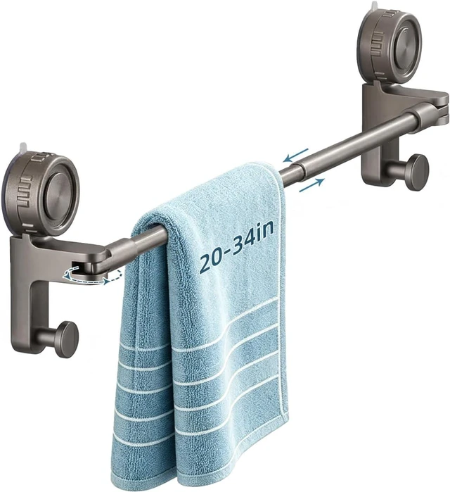 Main image of 1-Tier, 20-34", Grey, Adjustable Suction Cup Towel Bar