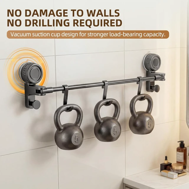 Alt view image 3 of 7 - 1-Tier, 20-34", Grey, Adjustable Suction Cup Towel Bar