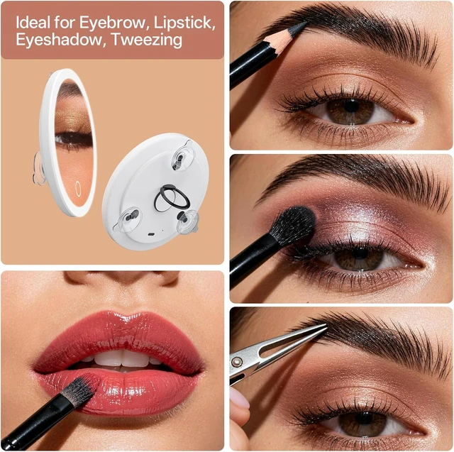 Alt view image 3 of 7 - Rechargeable, 3 Suction Cups, 40X Travel Magnifying Makeup Mirror with Lights