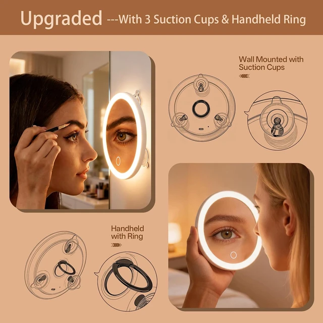 Alt view image 4 of 7 - Rechargeable, 3 Suction Cups, 40X Travel Magnifying Makeup Mirror with Lights
