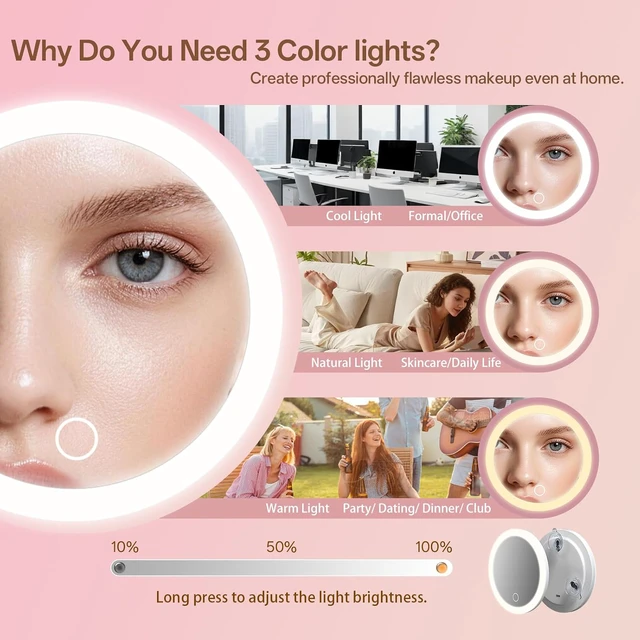 Alt view image 5 of 7 - Rechargeable, 3 Suction Cups, 40X Travel Magnifying Makeup Mirror with Lights