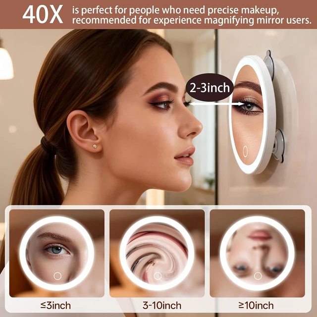 Alt view image 6 of 7 - Rechargeable, 3 Suction Cups, 40X Travel Magnifying Makeup Mirror with Lights