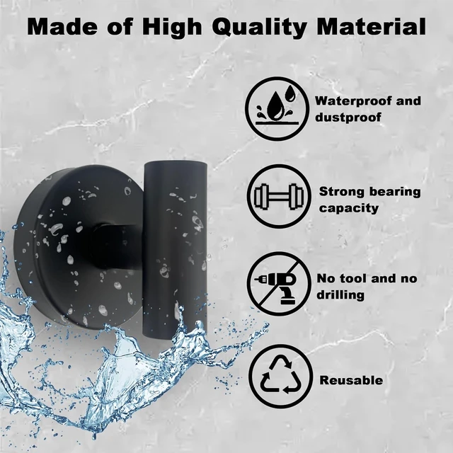 Alt view image 3 of 5 - 6 Pack Matte Black Removable Suction Cup Hooks for Shower SUS304