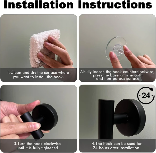 Alt view image 4 of 5 - 6 Pack Matte Black Removable Suction Cup Hooks for Shower SUS304