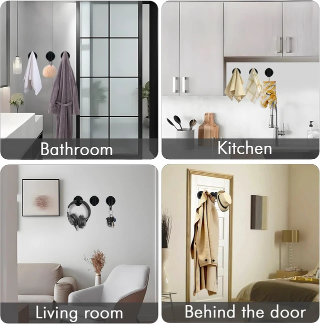 Alt view image 5 of 5 - 6 Pack Matte Black Removable Suction Cup Hooks for Shower SUS304