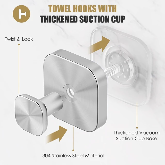Alt view image 4 of 7 - Reusable Suction Cup Wreath Hanger for Christmas Wreaths-Silver(4 Pack), Coat, Robes, Smooth Doors to Hang Towels, Glass Windows, Heavy Duty Shower Hooks for Bathroom Wall, Suction Cup Hooks for Showe