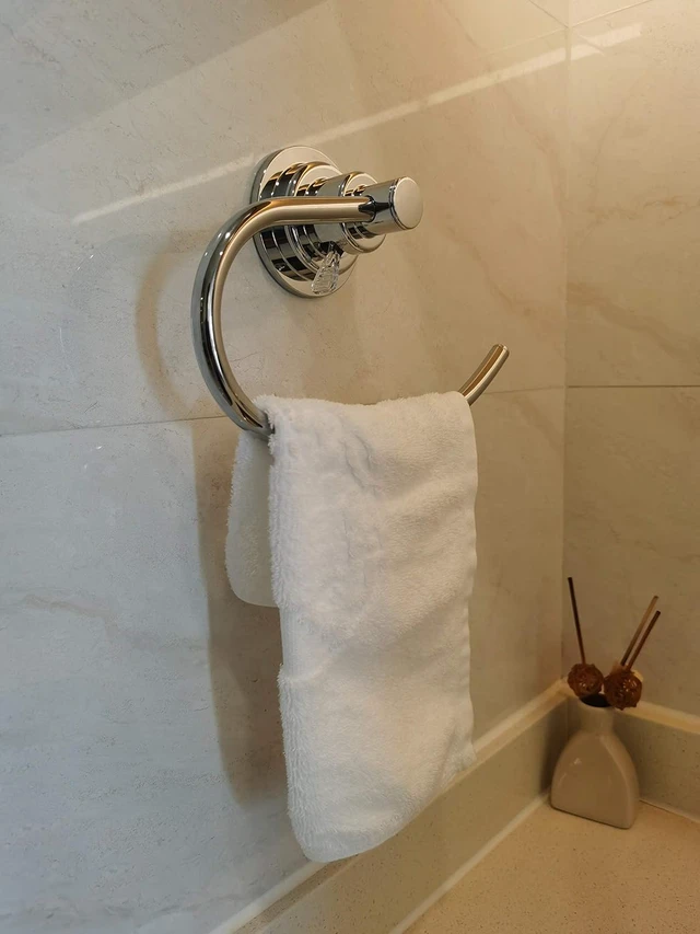 Alt view image 6 of 7 - Chrome, Bath Shower Towel Ring, Vacuum Suction Cup Towel Holder