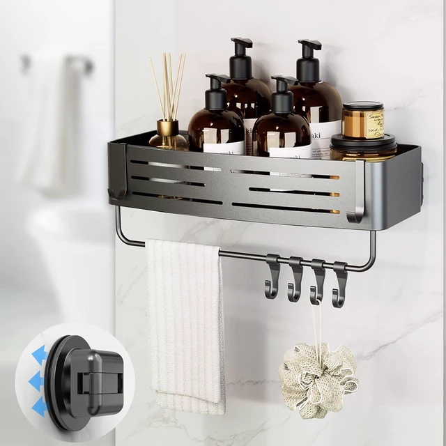 Main image of Gray, Bathroom Organizer, Shower Shelf, Suction Cup Shower Caddy