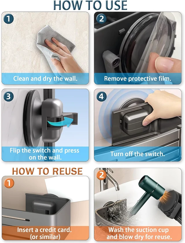 Alt view image 3 of 7 - Gray, Bathroom Organizer, Shower Shelf, Suction Cup Shower Caddy