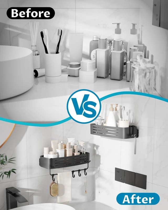 Alt view image 4 of 7 - Gray, Bathroom Organizer, Shower Shelf, Suction Cup Shower Caddy