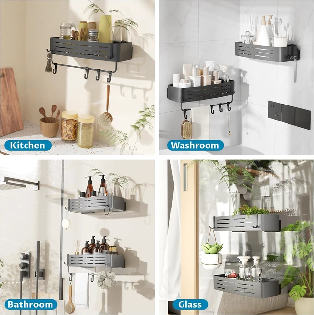 Alt view image 5 of 7 - Gray, Bathroom Organizer, Shower Shelf, Suction Cup Shower Caddy