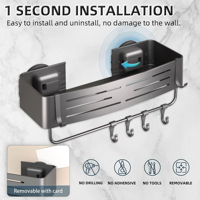 Alt view image 6 of 7 - Gray, Bathroom Organizer, Shower Shelf, Suction Cup Shower Caddy