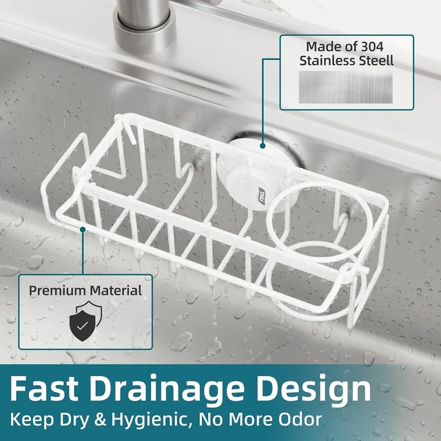 Alt view image 4 of 7 - 4-in-1 Sink Caddy for Kitchen Sink with Strong Suction Cup-White