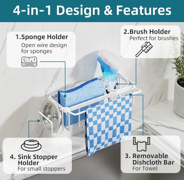 Alt view image 5 of 7 - 4-in-1 Sink Caddy for Kitchen Sink with Strong Suction Cup-White