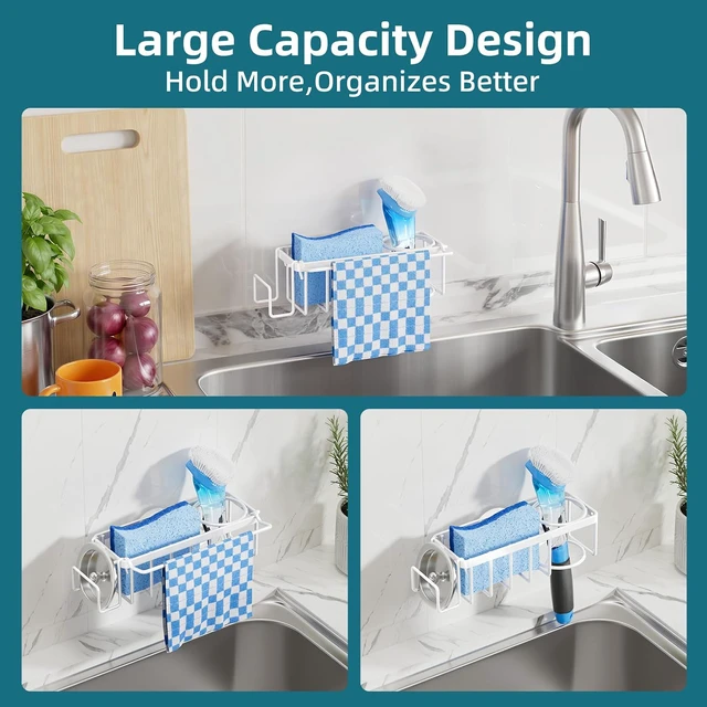 Alt view image 6 of 7 - 4-in-1 Sink Caddy for Kitchen Sink with Strong Suction Cup-White