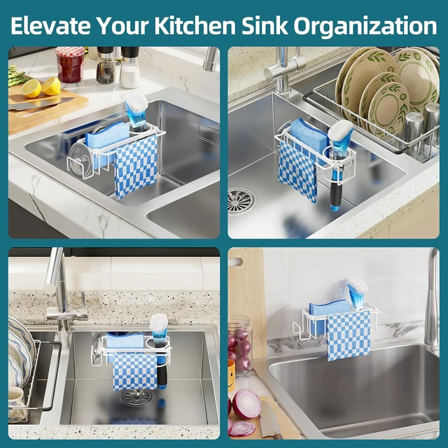 Alt view image 7 of 7 - 4-in-1 Sink Caddy for Kitchen Sink with Strong Suction Cup-White