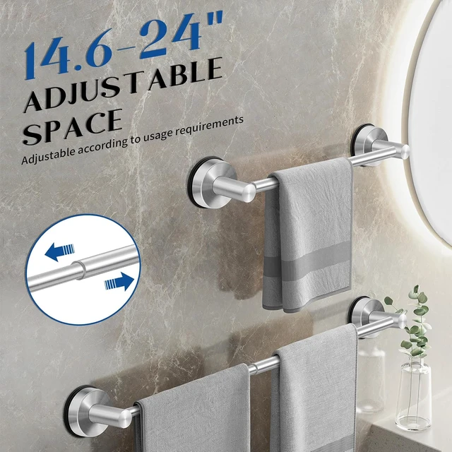 Alt view image 3 of 7 - 14.6-24 Inch No Drill Suction Towel Bar Nickel, Suction Cup Towel Bar
