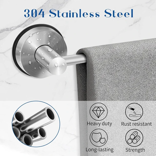 Alt view image 4 of 7 - 14.6-24 Inch No Drill Suction Towel Bar Nickel, Suction Cup Towel Bar