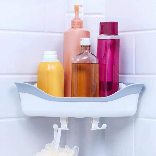 Alt view image 2 of 7 - White, Holds Up To 22 lbs, Corner Suction Cup Shower Caddy