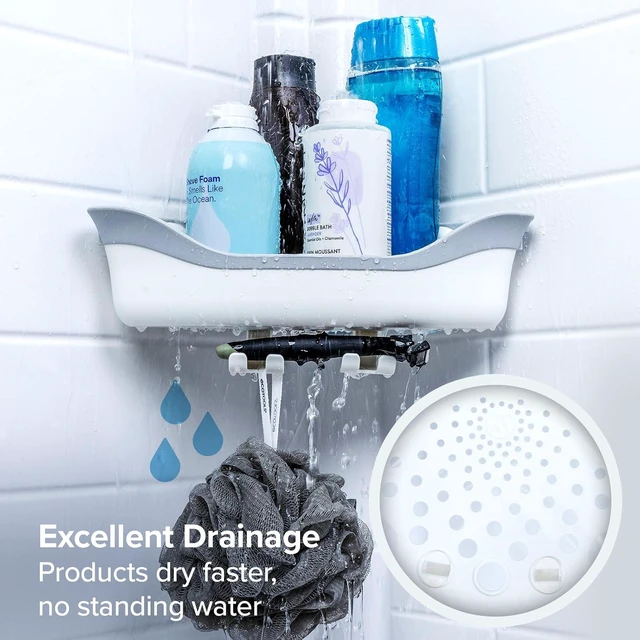 Alt view image 6 of 7 - White, Holds Up To 22 lbs, Corner Suction Cup Shower Caddy