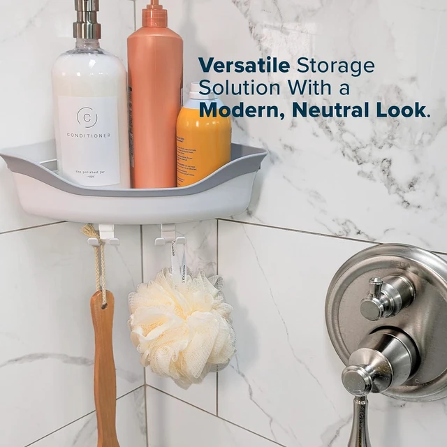 Alt view image 7 of 7 - White, Holds Up To 22 lbs, Corner Suction Cup Shower Caddy