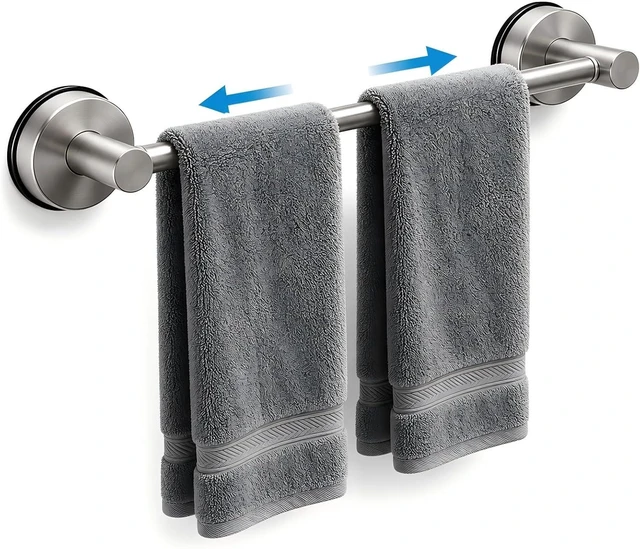 Main image of Adjustable Suction Towel Bar Silver, PawluxeNINE Suction Cup Towel Bar