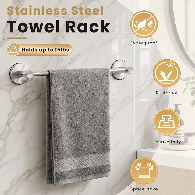 Alt view image 4 of 7 - Adjustable Suction Towel Bar Silver, PawluxeNINE Suction Cup Towel Bar