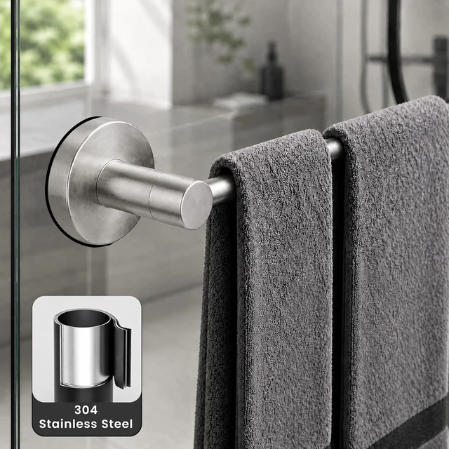 Alt view image 7 of 7 - Adjustable Suction Towel Bar Silver, PawluxeNINE Suction Cup Towel Bar