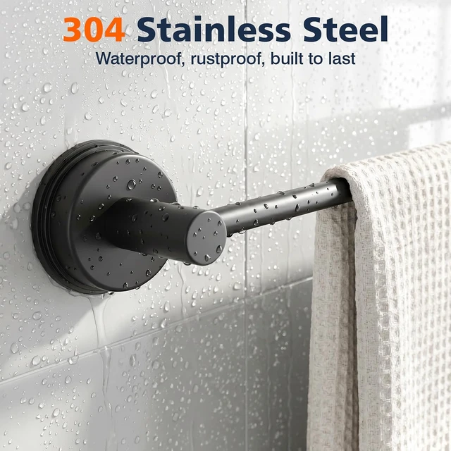 Alt view image 5 of 7 - Black, Towel Rack 14-24 inch, Suction Cup Towel Bar No-Drill