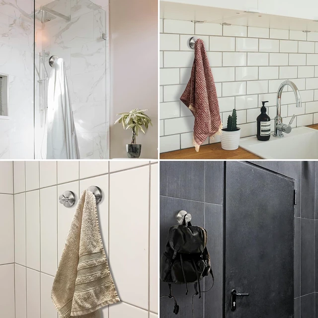 Alt view image 6 of 7 - Towel Holder, Mirror Hook Hanging Robe, Glass Door, Tile Bathroom Kitchen Wall, Removable Hanger, No Drill, Strong Suction, Gold - Stainless Steel, Suction Cup Hooks for Shower - 4 Pack
