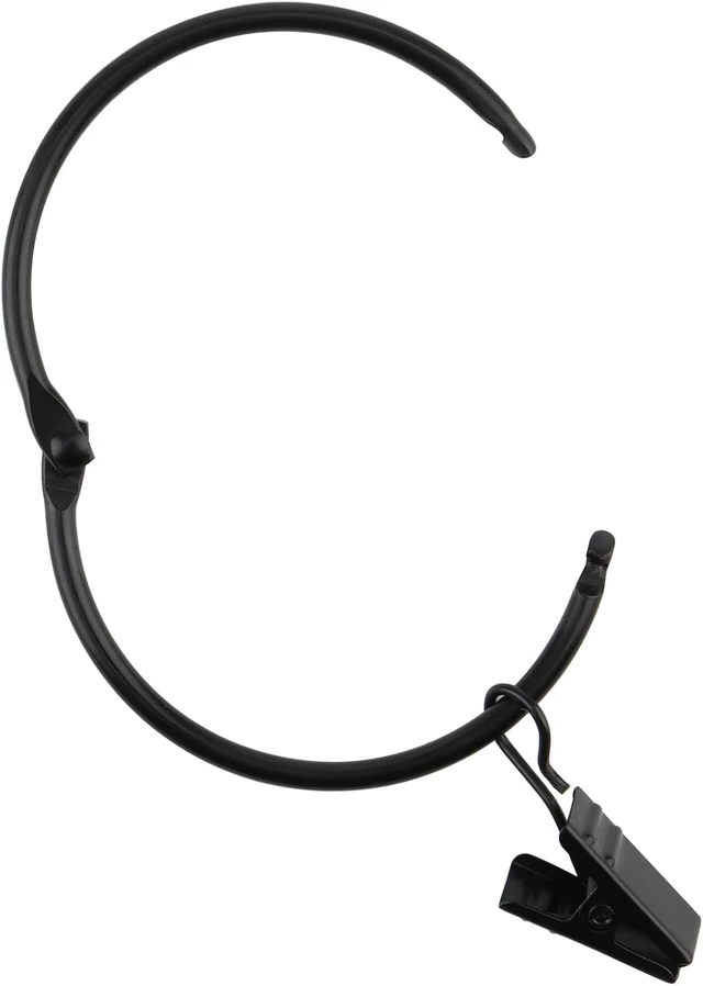 Alt view image 3 of 7 - Bathroom, Living Room, Rustproof Curtain Ring Hooks for Bedroom, 38mm Openable Metal Drapery Rod Rings with Hooks, 80 Pcs 1.5 Inch Black Curtain Rings with Clips
