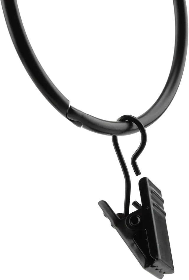 Alt view image 4 of 7 - Bathroom, Living Room, Rustproof Curtain Ring Hooks for Bedroom, 38mm Openable Metal Drapery Rod Rings with Hooks, 80 Pcs 1.5 Inch Black Curtain Rings with Clips
