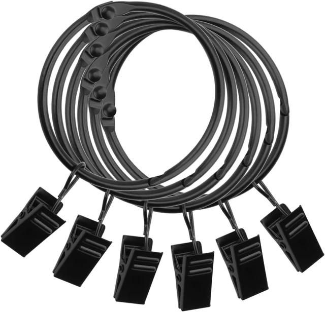 Alt view image 5 of 7 - Bathroom, Living Room, Rustproof Curtain Ring Hooks for Bedroom, 38mm Openable Metal Drapery Rod Rings with Hooks, 80 Pcs 1.5 Inch Black Curtain Rings with Clips