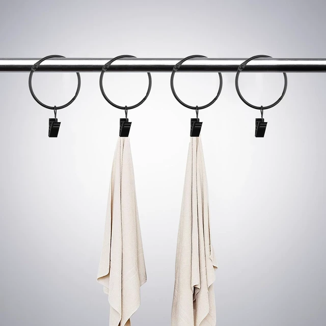 Alt view image 7 of 7 - Bathroom, Living Room, Rustproof Curtain Ring Hooks for Bedroom, 38mm Openable Metal Drapery Rod Rings with Hooks, 80 Pcs 1.5 Inch Black Curtain Rings with Clips