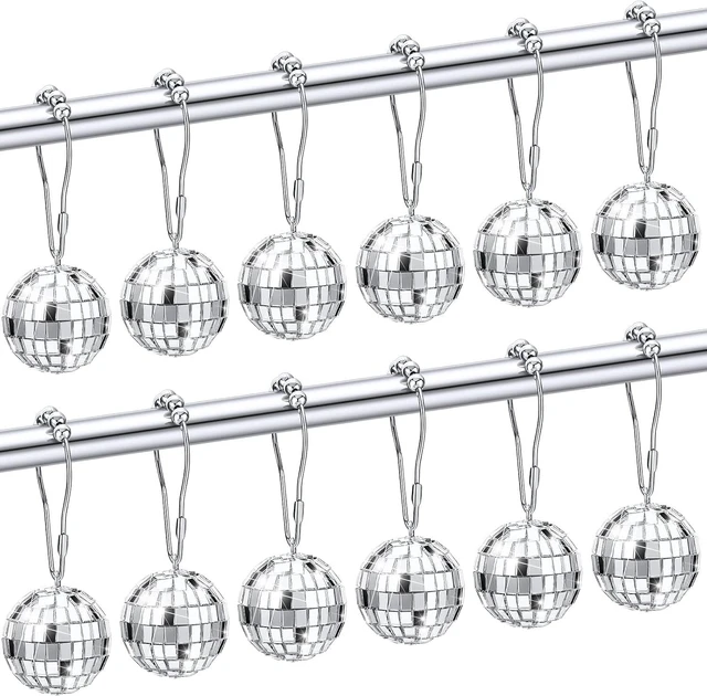 Main image of 70s Theme Party, 12 Pcs Mirror Disco Ball Party Shower Curtain Hooks