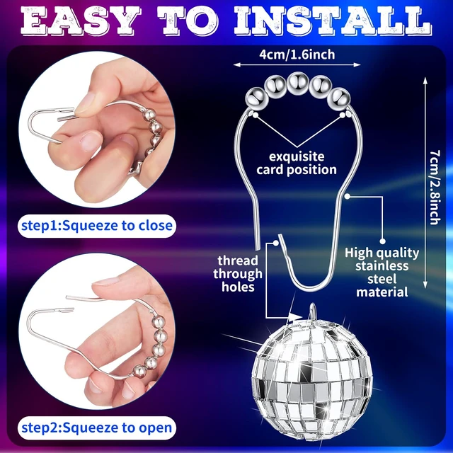 Alt view image 2 of 6 - 70s Theme Party, 12 Pcs Mirror Disco Ball Party Shower Curtain Hooks
