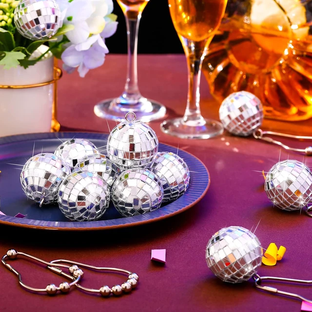 Alt view image 4 of 6 - 70s Theme Party, 12 Pcs Mirror Disco Ball Party Shower Curtain Hooks