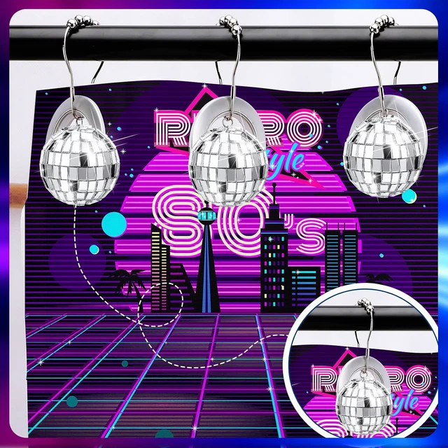 Alt view image 5 of 6 - 70s Theme Party, 12 Pcs Mirror Disco Ball Party Shower Curtain Hooks
