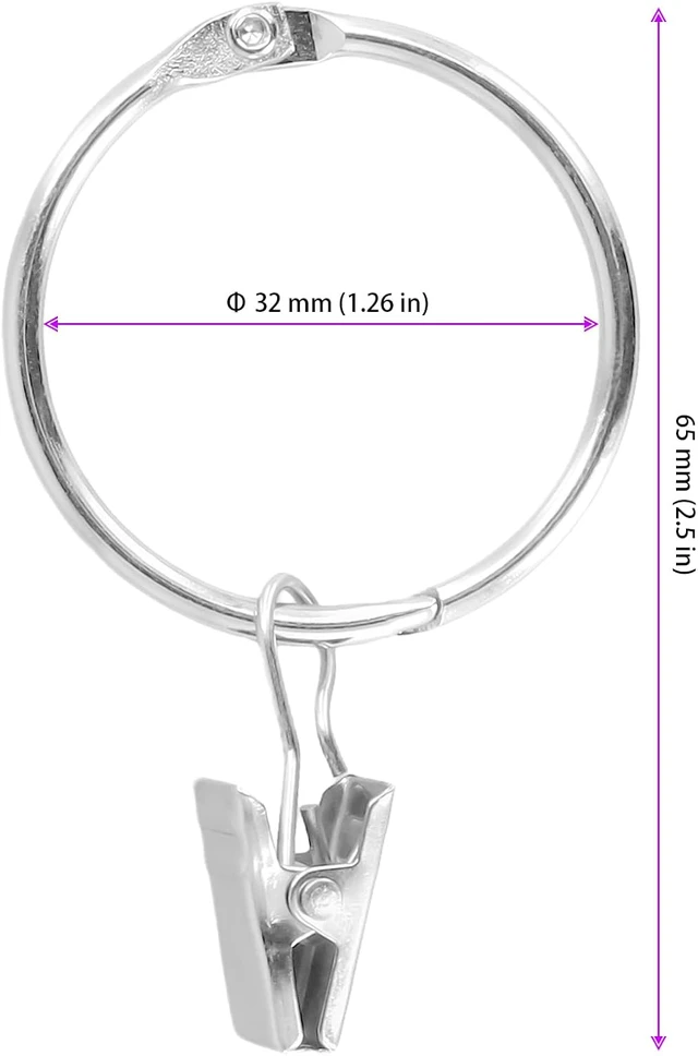 Alt view image 2 of 7 - Bathroom, Living Room, Rustproof Curtain Ring Hooks for Bedroom, Openable Metal Drapery Rod Rings with Hooks, 60 Pcs 1.26 Inch Silver Curtain Rings with Clips