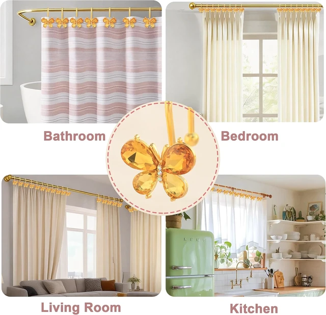 Alt view image 6 of 7 - Towels (Gold), Clothing, 12Pcs Rust Resistant Glitter Crystal Butterfly Metal Decorative Shower Rings Hangers for Bathroom Curtains, Shower Curtain Hooks