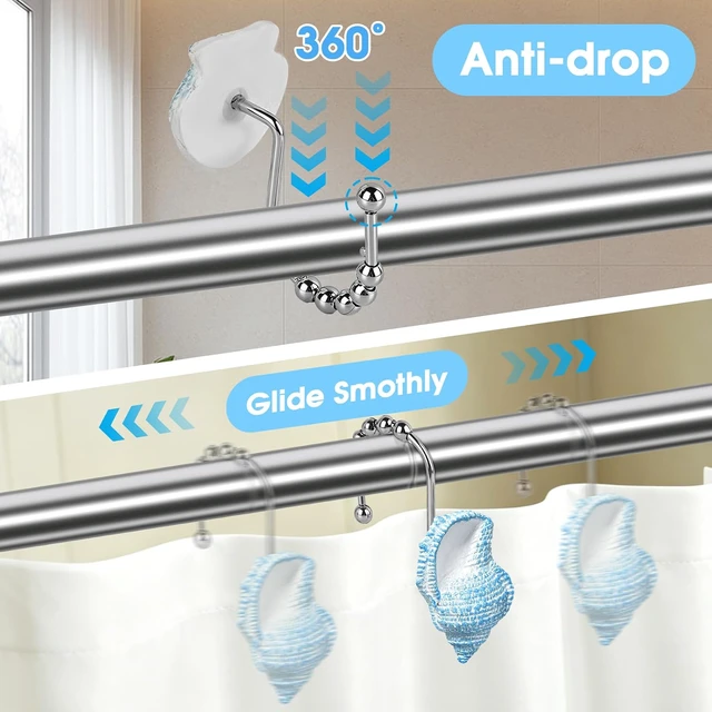 Alt view image 3 of 7 - Home Decor (Seashell), Living Room, Kitchen, Plant Hanger, 12 PCS Beach Theme Shower Hooks for Bathroom, Rustproof Waterproof Seashell Shower Curtain Rings, Decorative Shower Curtain Hooks