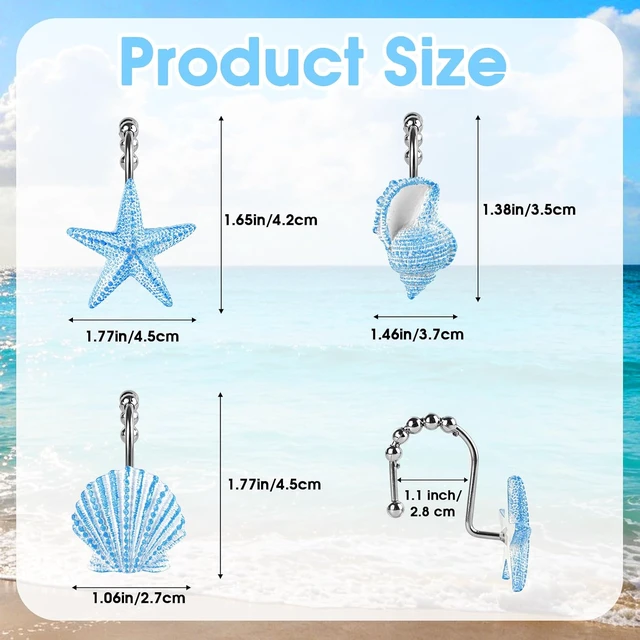 Alt view image 2 of 7 - Home Decor (Seashell), Living Room, Kitchen, Plant Hanger, 12 PCS Beach Theme Shower Hooks for Bathroom, Rustproof Waterproof Seashell Shower Curtain Rings, Decorative Shower Curtain Hooks
